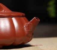 《筋紋扁石瓢壺》宜興紫砂壺助理工藝美術師純手工大紅袍泡茶壺茶具石瓢套裝