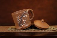 《竹節(jié)蓋杯-泥繪梅花款》紫砂壺實(shí)力派名家手工宜興茶壺茶具段泥